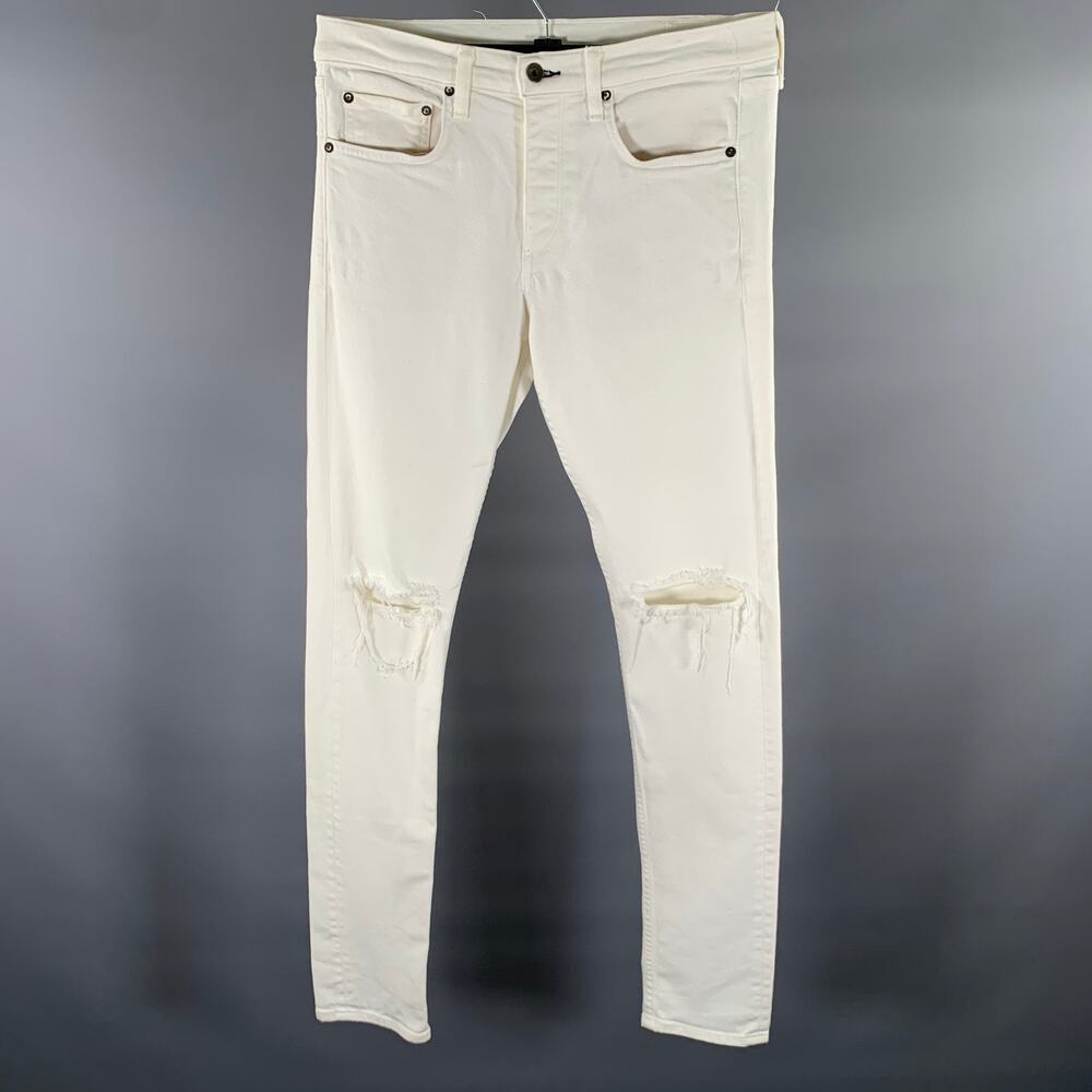 RAG & BONE Size 30 White Distressed Cotton Blend Skinny Jeans